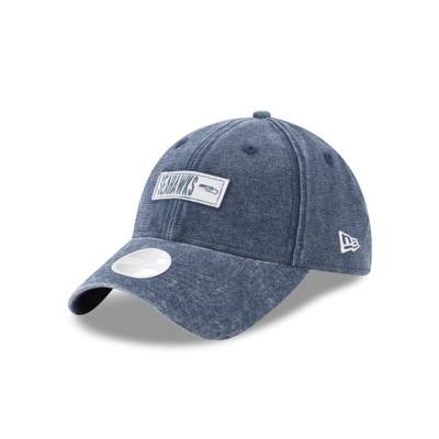 Blue Seattle Seahawks Hat - New Era NFL Rugged Tag 9TWENTY Adjustable Caps USA2458379